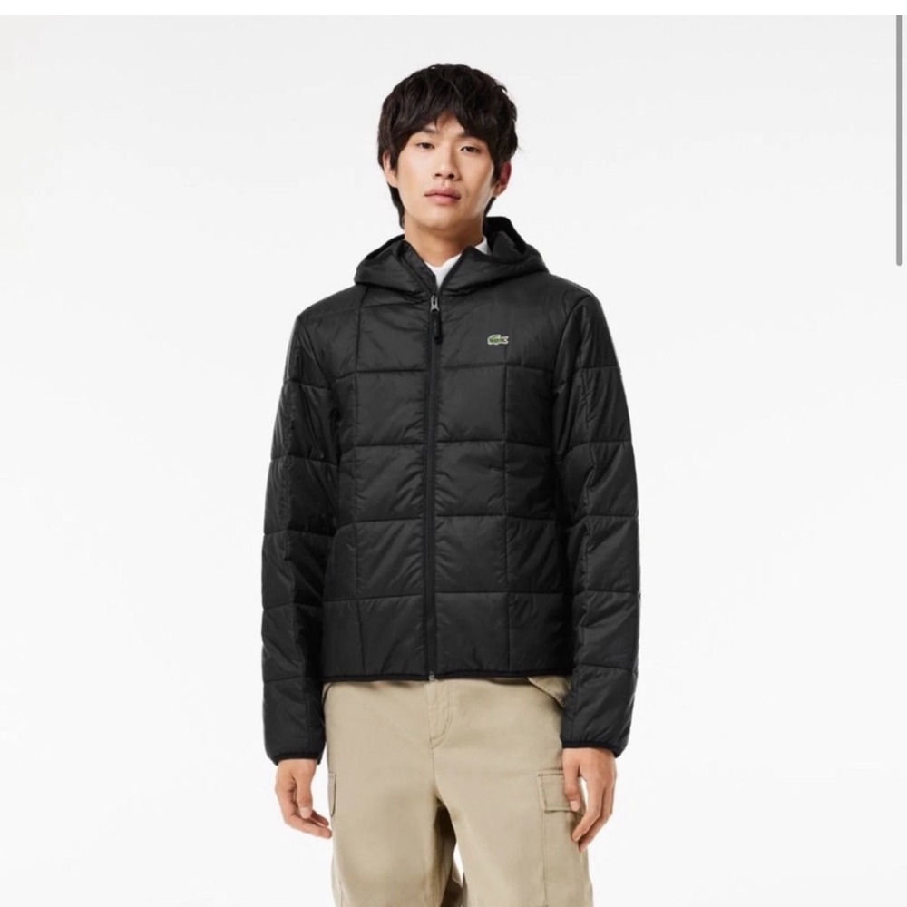 Lacoste Quilted Hooded Puffer‎ Jacket Water Repellent Polyester Black Size M NWT